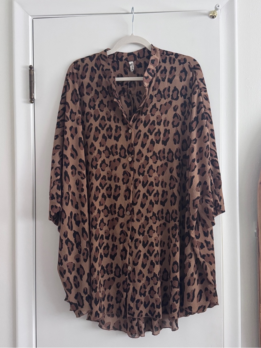 Free People Intimately “Wake Up” Leopard Print Oversized Shirt, Size Large